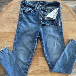 Gap High Rise Universal Leggings Ankle Dark Blue Denim Jeans - 4/27 Regular